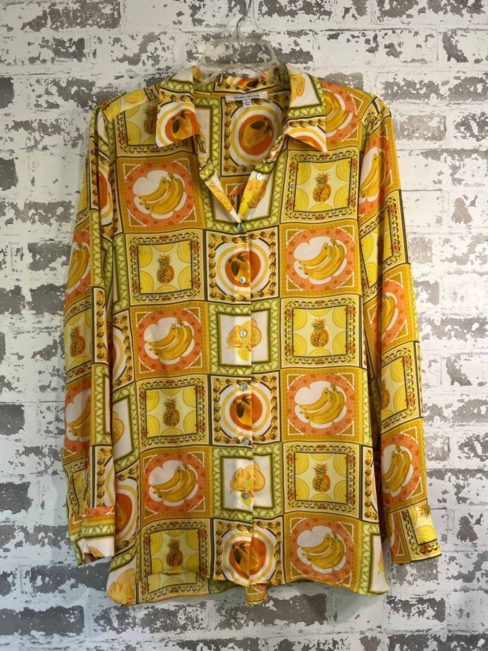Rose & Olive Yellow and Orange Fruit-Print Casual Button-Down Shirt